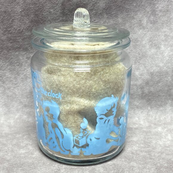 Vintage Glasco Nursery Jar Round The Clock With Baby Cotton Ball Q-tip Holder - Picture 10 of 13